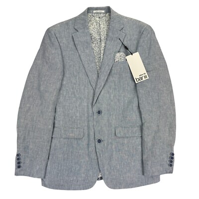 Bar III Mens Slim Fit 100% Linen Solid Suit Jacket Blue 36R