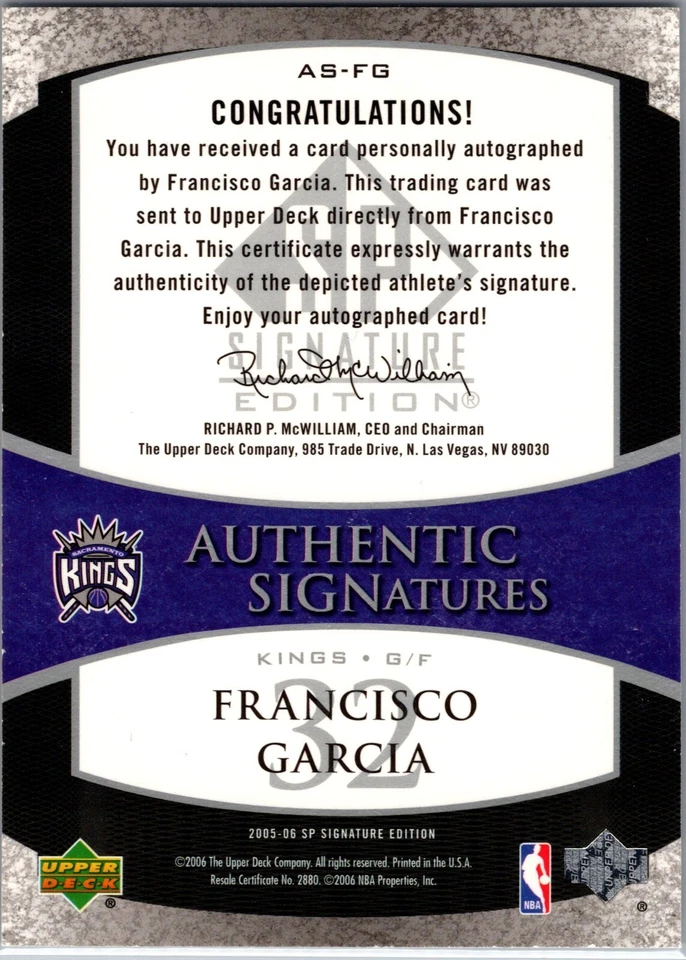 2005-06 SP Signature Edition Francisco Garcia Rookie Auto RC #24/25 - Image 2 of 2