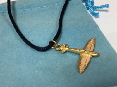 Spitfire Gold Plated Pewter Pendant On A Waxed Cord (W)