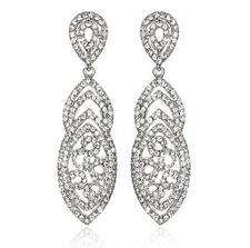 Pretty Silver Austrian Crystal Rhinestone Chandelier Dangle Earring Prom E108