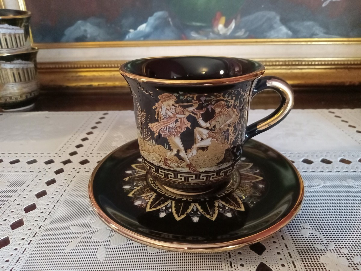 Handmade in Greece in 24k Gold カップ&amp;ソーサー 1) Hand Made in GREECE 24K Gold TEA CUP/SAUCER Greek Myth