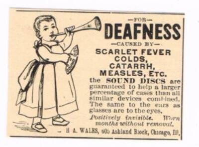 1893 H.A Wales Quack Deafness Chicago ILL Ad - RA10B-14