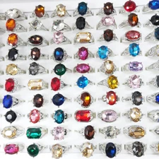 100Pcs Wholesale Colorful Crystal Mixed Rings Bulk Finger Band Ring Jewelry Lot