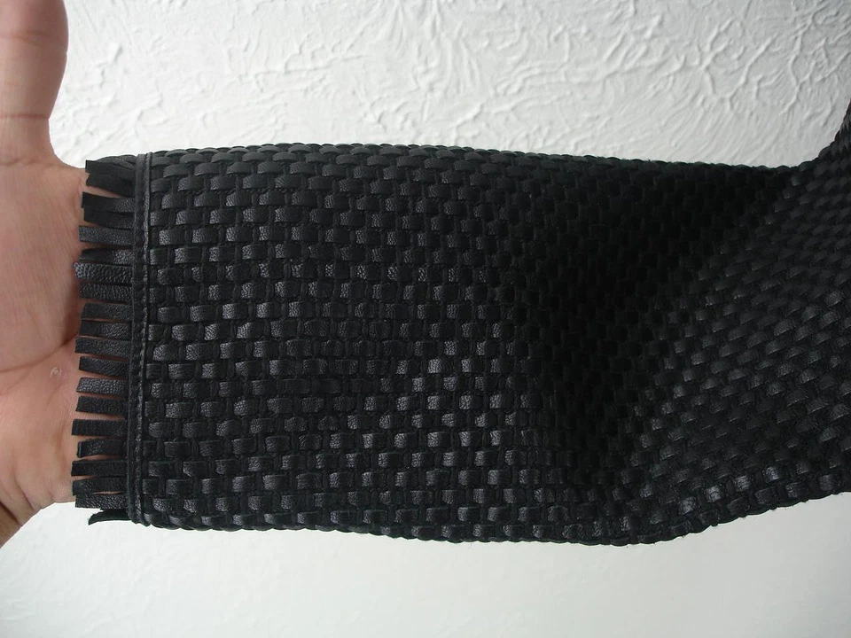 Women's XS Max Studio Special Edition Black Woven Leather Jacket Blazer Fringe - Image 4 of 4