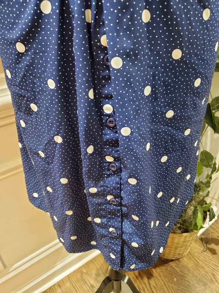 Millenium женщин синий и белый полиэстер с воротником длинным рукавом колена платье XL - Изображение 4 из 4