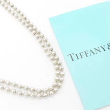 Authentic Tiffany & Co. Bead Ball Chain Long Necklace Sterling Silver 925