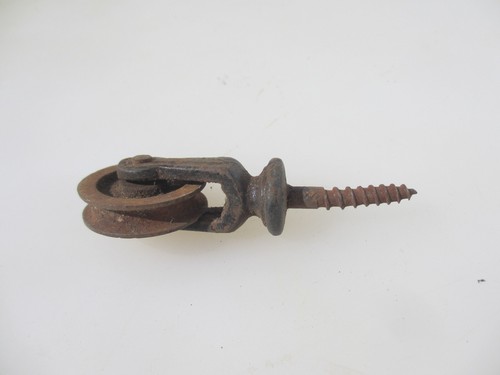 Antique Iron Pulley Wheel Threaded Rod Airer Block Old Vintage - Picture 6 of 12