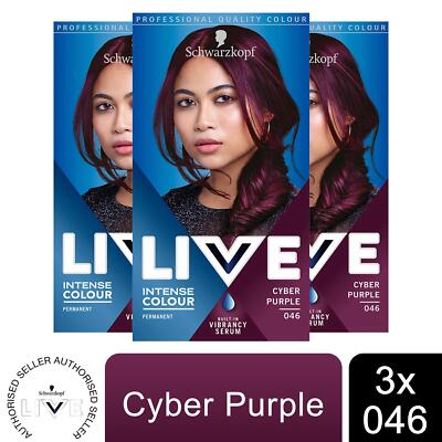3x Schwarzkopf Live Intense Permanent Colour Haarfarbe & Serum, 046 Cyber Purple