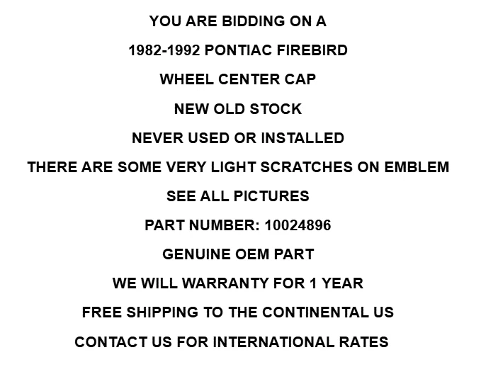 1982-1992 Pontiac Firebird Wheel Center Cap Emblem Black New Old Stock! OEM - Image 2 of 4