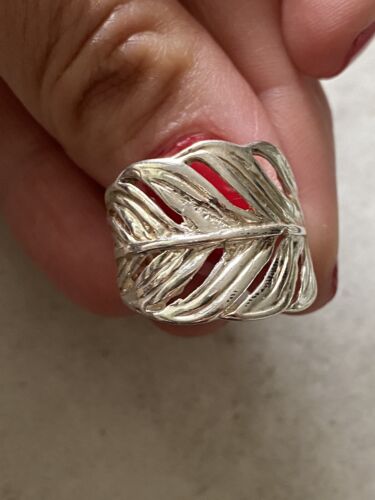 Sterling Silver adjustable Ring Argento 925 Anello Piuma Regolabile  - Photo 1/15