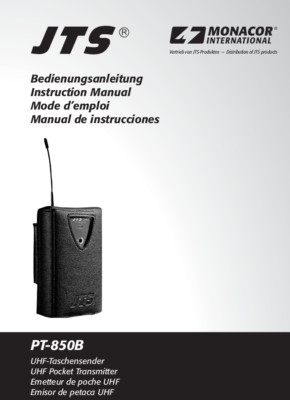 NEU!  PT-850B UHF Taschensender mit Lavaliermikrofon CM-501, JTS