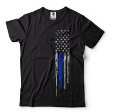 Police T-shirt USA Police Flag Blue Line US Flag American Tee shirt