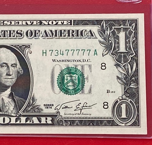1974 $1 Dollar Fancy Serial Number Lucky 77777-5 In A Row (ST LOUIS H ) UNC - Picture 1 of 3
