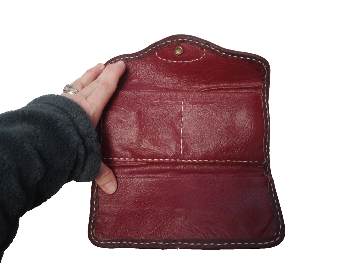 Hand Tooled Leather Wristlet Wallet Hunter Green & Brown | eBay