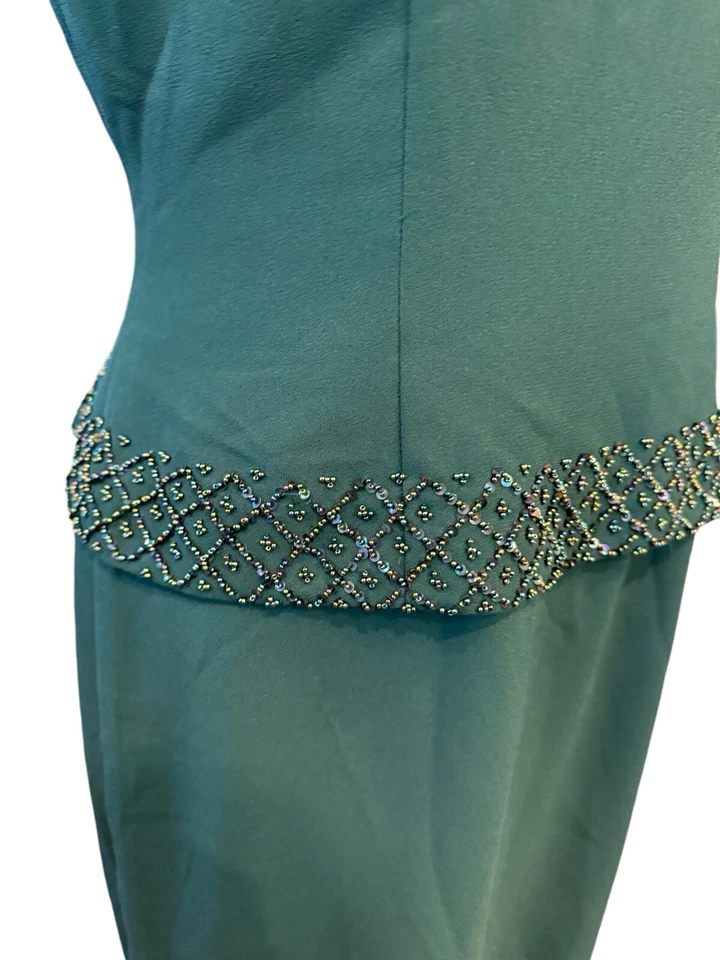 Vestido de Noche Donna Morgan Para Mujer MOB Verde Bosque Cuentas Lentejuelas Vaina Largo Talla 8 Foto 4 de 4