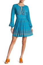 New NWT Women's Free People Coryn Mini Dress Blue Green Multi Color Size 10 Dots