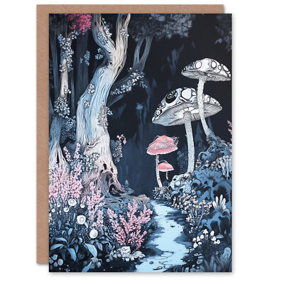 Magical Forest Mushroom Wildflower Path Fantasy Birthday Greeting Card