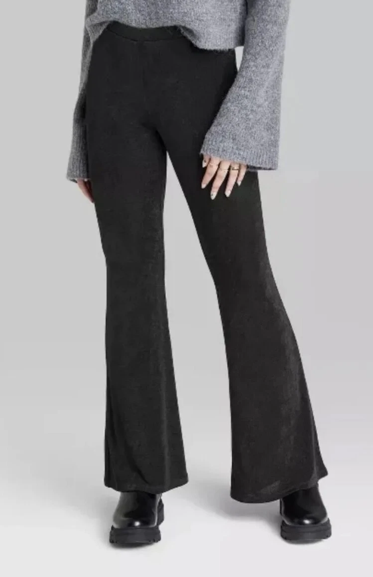 NEW *Black Wild Fable Women's Low-Rise Slinky Knit Stretch Flare Pants Sz  Small