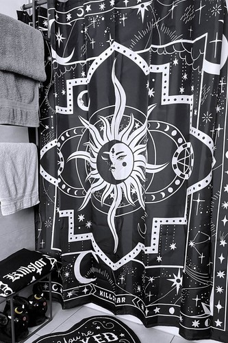 Dimensional Black Shower Curtain Sun Moon Stars Night Spooky Astrology 61"x37" - Picture 3 of 3