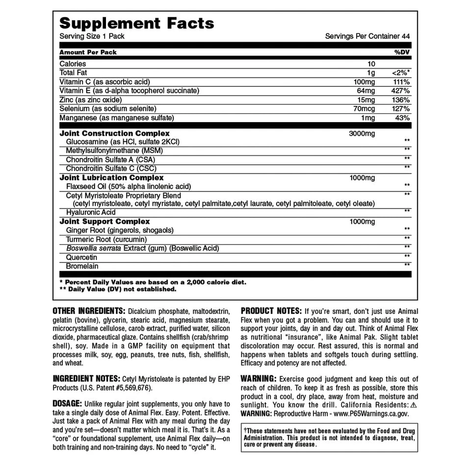 UNIVERSAL NUTRITION ANIMAL FLEX Comprehensive Joint Care Support 44 Packs - Image 3 of 3