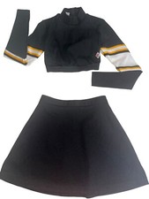 Varsity Cheerleader Uniform Crop Top 30" Skirt 24" Teen Black Gold White Outfit