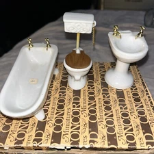 Vintage Concord Miniatures Dollhouse 3 Piece Bathroom Set Porcelain 