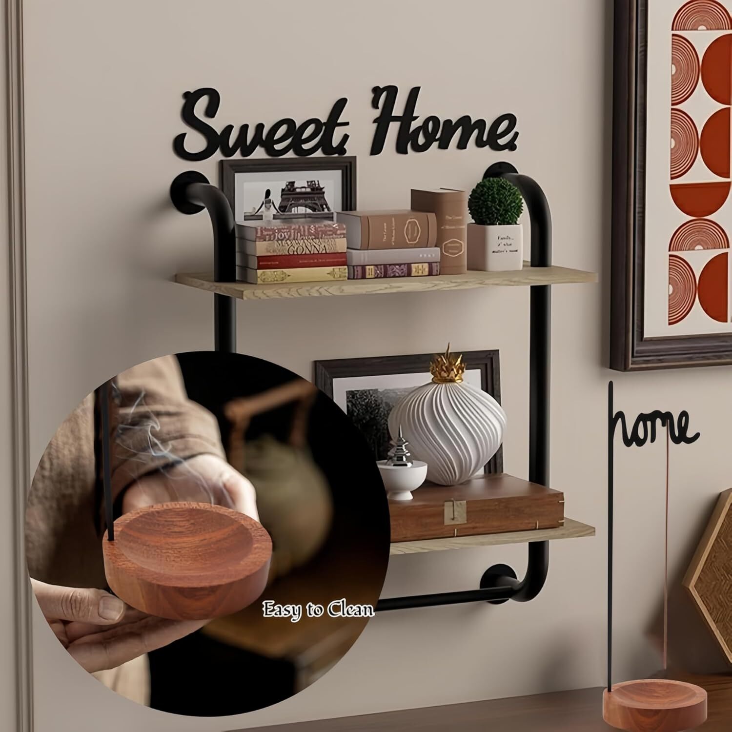 Incense Holder for Sticks, Handmade Upside-Down Incense Burner with Wooden Tray,