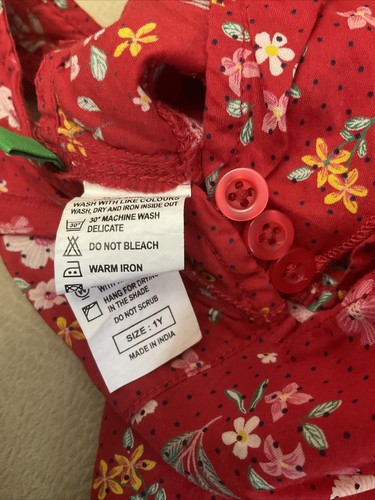 Benetton Baby Girls Dress 1 Year Circle Twirl Red Floral - Picture 4 of 5