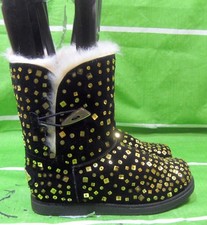new Black/Gold Sequin Round Toe Winter Ankle Boot Women Size 8.5