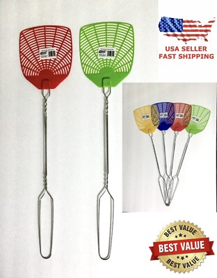 2 PC PIC BRAND 20  LENGTH 5  X 5  FACE WIRE HANDLE FLY SWATTERS 4 ASSORTED COLOR