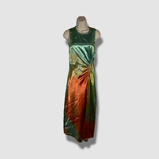 Ulla Johnson Women's Green Tie-Dye Sleeveless Cordelia Satin Midi Dress Size 0