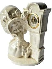 Vintage Desk Mantel NARCO West Germany Clock Iridescent Girl and Her Puppy    
