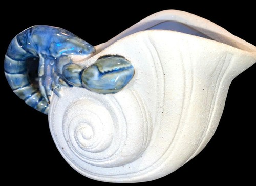 Blaue Hummer Muschel Muschel Vase Übertopf Krug Steinzeug Strandhaus Ozean Dekor - Bild 3 von 12