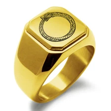 Stainless Steel Greek Mythology Ouroboros Mens Square Biker Style Signet Ring