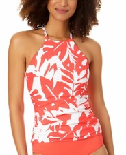 Anne Cole 297918 Women's Coastal Palm Printed High-Neck Tankini Top, M