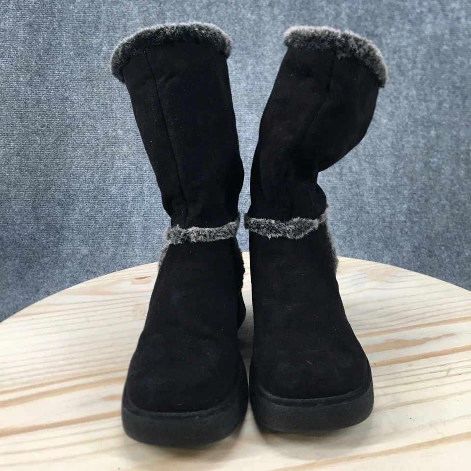 Botas de neve femininas de inverno 9 camurça preta sem limites cunha pele sintética - Imagem 3 de 4