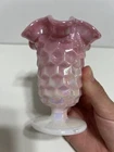 RARE Fenton Pink White Opalescent Diamond Optic Carnival Vase 4.5” - Mike Fenton