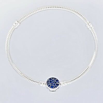 NEW Authentic PANDORA 925 Sparkling Blue Disc Clasp Charm Bracelet