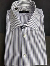  NWOT Ike Behar White Blue Purple Stripe Spread Collar 16.5-35.5 MSRP $175