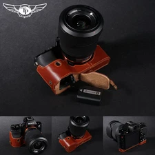 Genuine real Leather Half Camera Case bag cover for Sony A7 A7R A7S Bottom Open