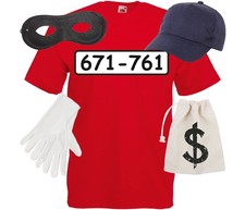  Panzerknacker T-Shirt Set Banditen Kostüm Unisex - für Karneval und Fasching