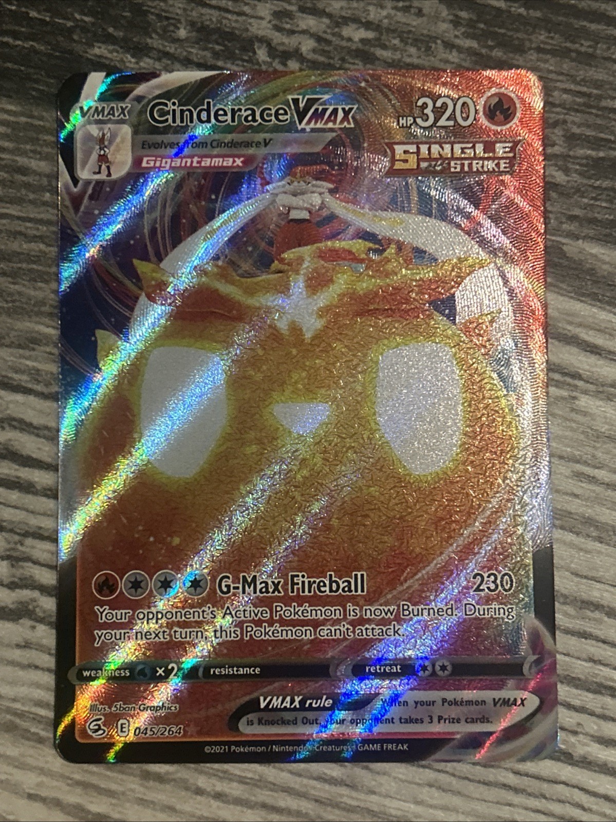 Pokémon Cinderace Vmax 45/264 Fusion Strike Full Art Holo NM/MINT