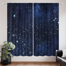 Kids Galaxy Curtains 42Wx63H Inch Blue Starry Sky Stars Outer Space Fantasy Nebu