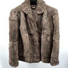 Vtg Ada Genuine Rabbit Fur Jacket Rich Brown Hook & Eye Closure Size Large