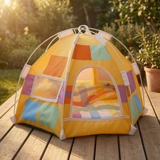 Hexagonal Pet Tent Bed Soft Textile Foldable Pet Tent Animal Furniture Patchwork