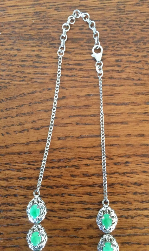 925 Пробы ожерелье овальный зеленый камни в рамке филигранный стиль комплект 20" - Изображение 3 из 4