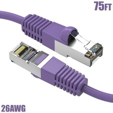75FT Cat5E RJ45 Ethernet LAN Network Shielded Cable FTP Copper Wire 26AWG Purple