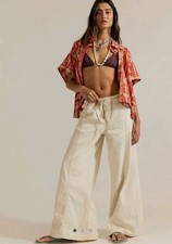 Free People We The Free Veritas Wide Leg Oversized Cream Beige Jeans Size M W36