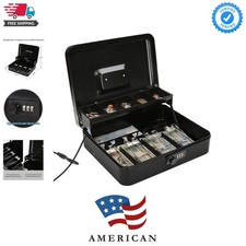 Large Locking Cash Box with Money Tray, Metal Money Box with Combination Lock...