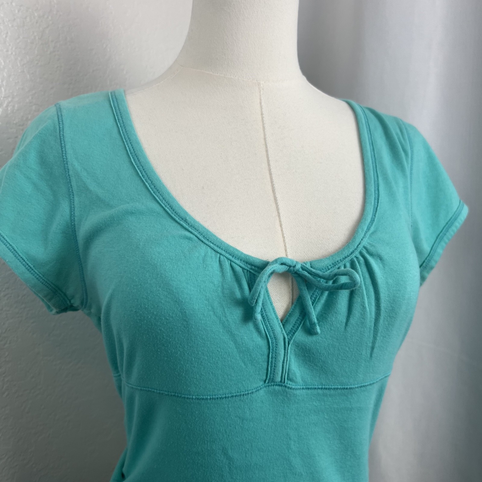 Y2K Aeropostale Top Womens XL Fitted Blue Babydoll Coquette Stretch Cotton Basic